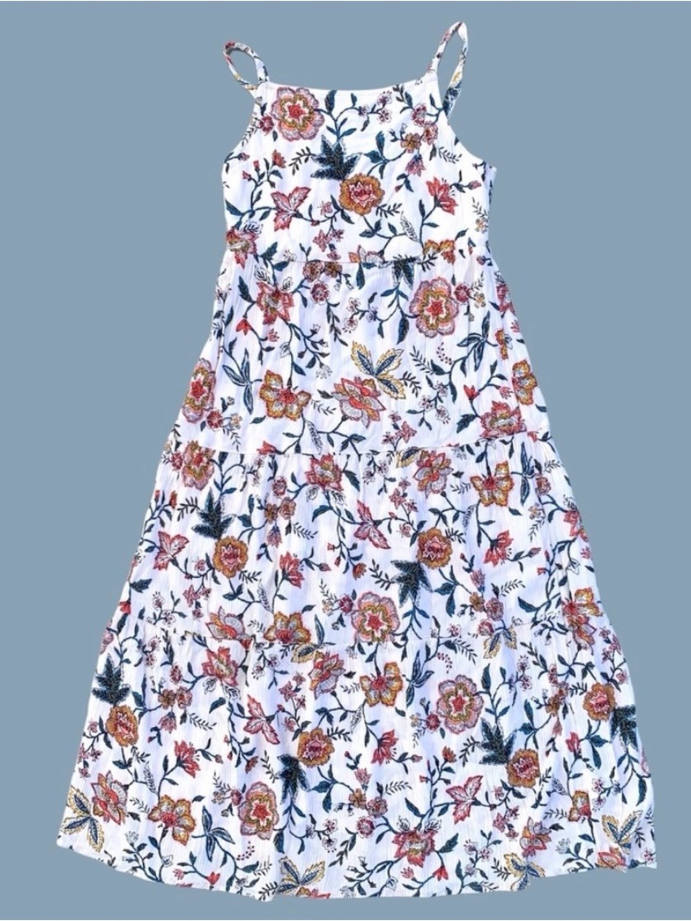 Old Navy Kids Viscose Multicolor Cream Garden Floral Crepe Maxi Dress, Girls M/8
